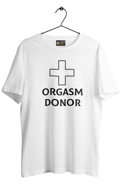 Футболка чоловіча з принтом "Донор Оргазму". 18+, донор, допомога, оргазм, подарунок. ART принт на футболках