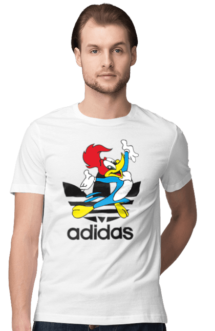 Футболка мужская с принтом Adidas Вуди Вудпекер. Adidas, woody woodpecker, адидас, вуди, вуди вудпекер, дятел вуди, мультсериал. 2070702