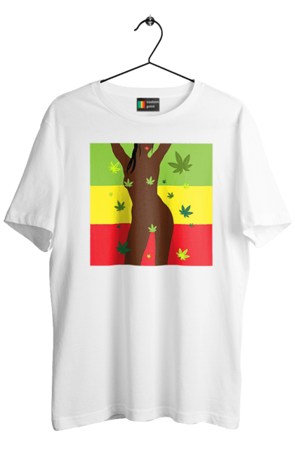 Футболка чоловіча з принтом "Гола Дівчина І Конопля". Гола, конопля, курити, сиськи. 2070702