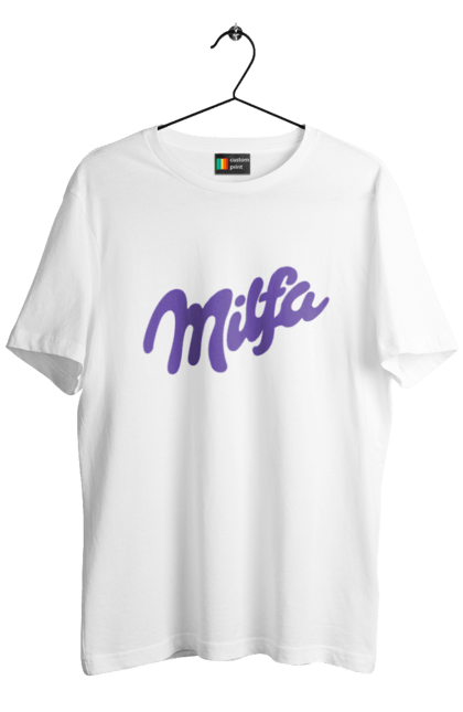 Men`s t-shirt with prints Milfa. Funny, joke, meme, milf, milfa, milka. 2070702