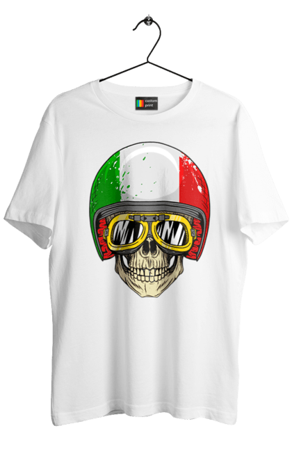 Футболка чоловіча з принтом "Череп в мотошоломі". Мото, окуляри, череп, шолом. 2070702