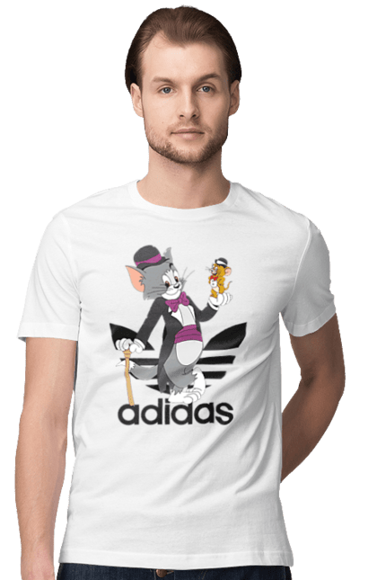 Футболка мужская с принтом Adidas Том и Джерри. Adidas, tom and jerry, адидас, джерри, кот, мульт, мультсериал, мышь, том, том и джерри. 2070702