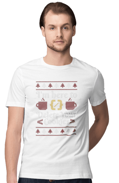 Футболка чоловіча з принтом "Я тут щоб з'їсти твої кукі". 404, ай ті, айтішник, бінарний, код, програміст, розробник, хакер. 2070702