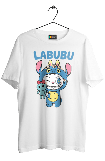 Футболка чоловіча з принтом "Лабубу". Іграшка лабубу, лабубу, лабубу кока кола, мерч лабубу, мила, синя лабаба, смішна лабубу. 2070702