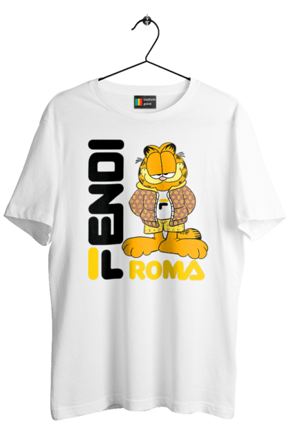 Футболка чоловіча з принтом "Fendi Гарфілд". Fendi, garfield, бренд, будинок моди, гарфілд, італія, люкс, мода, сумка, фенді. 2070702