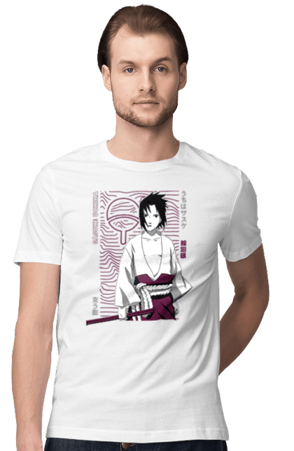 Футболка мужская с принтом Наруто Саске Учиха. Naruto, sasuke, sasuke uchiha, аниме, команда 7, команда номер 7, манга, наруто, саске, саске учиха. 2070702