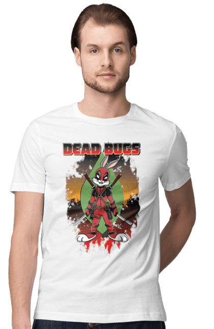 Men's t-shirt with prints Bugs Bunny Deadpool. Bugs bunny, cartoon, deadpool, looney tunes, marvel, merrie melodies. 2070702