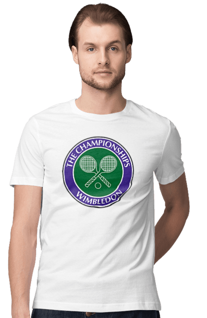 Футболка чоловіча з принтом "Wimbledon тенісний турнір". Великий теніс, велокобритання, гравці, лондон, м`яч, призовий фонд, ракетка, спонсор, турнір на траві, турнірна сітка. CustomPrint.market