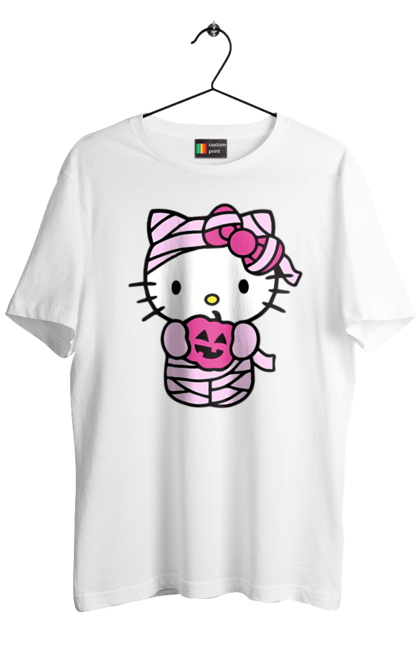 Футболка мужская с принтом Хелло Китти Хэллоуин. Halloween, hello kitty, mummy, бренд, кот, котенок, мумия, персонаж, хелло китти, хэллоуин. 2070702