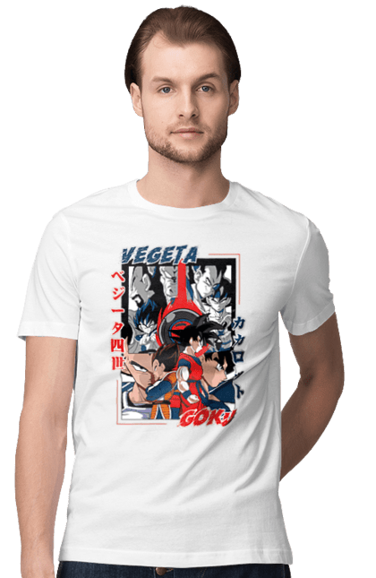 Men's t-shirt with prints Dragon Ball. Anime, dragon ball, goku, manga, tv series, vegeta. 2070702