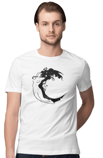 Футболка чоловіча з принтом "Дівчина місяць". Дівчина, зірки, космічне, космос, місяць. 2070702