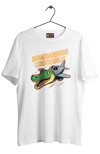 Футболка чоловіча з принтом "Bombardino Crocodilo". Bombardino, bombardino crocodilo, crocodilo, бомбардиро крокодило, бомбардіно крокоділо, крокодил, крокодил літак, крокодил мем, мем бомбардине крокодило, меми. 2070702