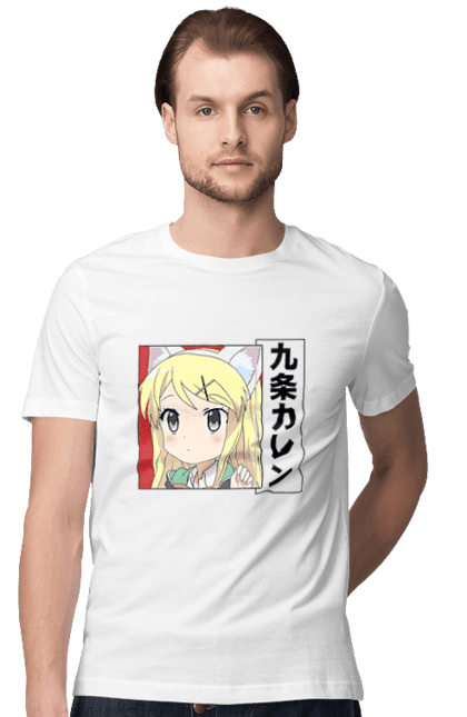 Men's t-shirt with prints Kiniro Mosaic Karen Kujo. Anime, gold mosaic, karen, karen kujo, kiniro mosaic, kinmoza, manga. 2070702