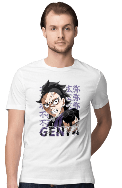 Men's t-shirt with prints Demon Slayer Genya Shinazugawa. Anime, demon slayer, genya, genya shinazugawa, kimetsu no yaiba, manga, аниме, истребитель демонов, манга. 2070702