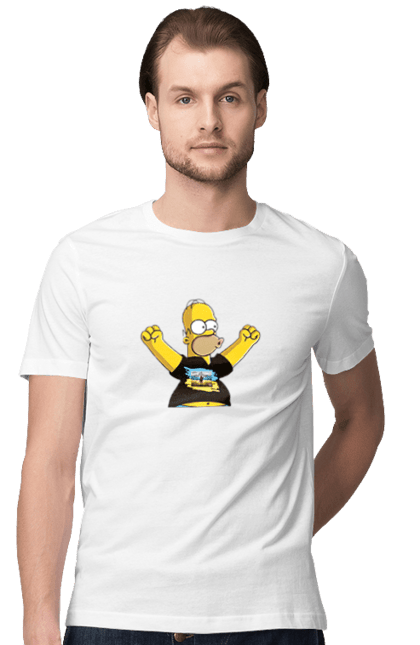 Men`s t-shirt with prints Simpson and the Russian ship. Homer, homer simpson, patriot, russian ship, ship brand, simpson, ukraine, victory, war. 2070702