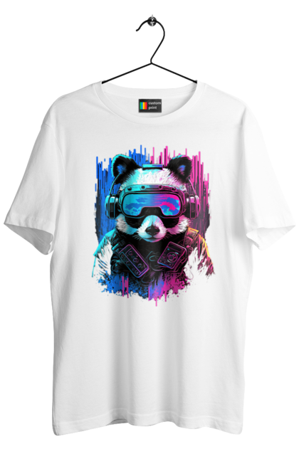 Футболка чоловіча з принтом "Панда в VR шолом". Віртуальна реальність, гік, панда, персонаж, шолом. 2070702