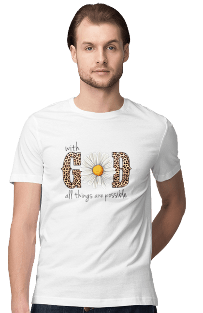 Men's t-shirt with prints With God All Things Are Possible. Catholic, christian, christian faith, christianity, faith, god, inspirational, religious, sunflower. 2070702