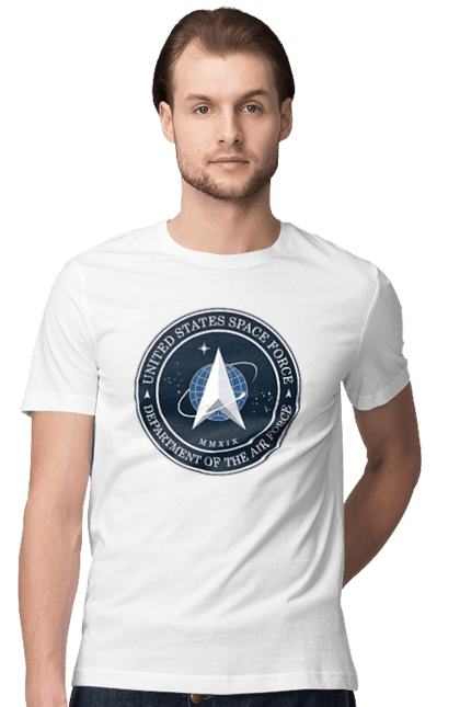 Men's t-shirt with prints United States Space Force. Emblem, political, politics, space, space force, space travel, united states, ussf. 2070702