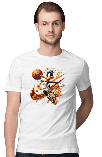 Men's t-shirt with prints Daffy Duck Nike. Cartoon, character, daffy duck, duck, looney tunes, merrie melodies, nike, warner brothers. 2070702