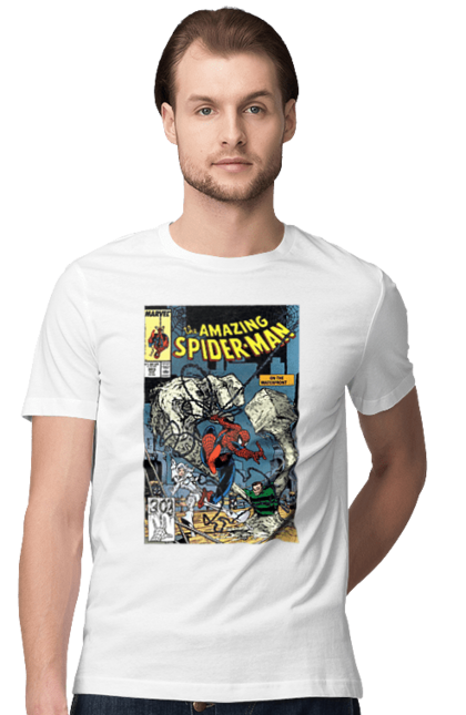 Men's t-shirt with prints Spider Man. Avengers, comics, film, marvel, spider man, superhero. CustomPrint.market