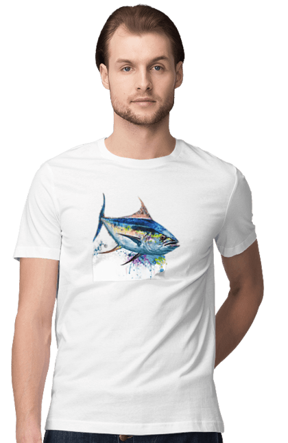 Футболка чоловіча з принтом "Тунец риба кольорова". Арт, кольорова, риба, тварини, тунец. CustomPrint.market