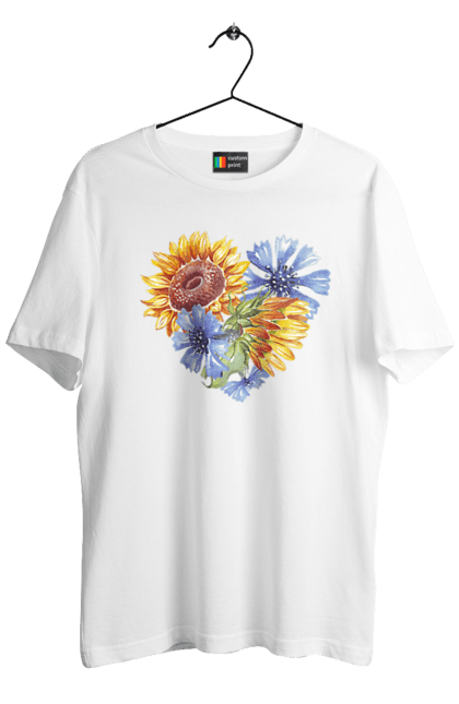 Футболка чоловіча з принтом "Серце соняшники та фіалки". Квіти, люблю україну, любов, серце, соняшник, україна, фіалки. 2070702