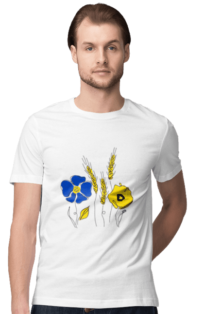 Футболка чоловіча з принтом "Синьо жовті квіти". Блакитний, вишиванка, жовтий, квіти, україна. futbolka.stylus.ua