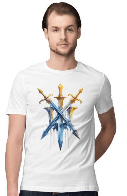 Футболка чоловіча з принтом "Тризуб з мечів". Меч, мечі, прапор україни, символи україни, тризуб, тризуб україни, україна. Milkstore