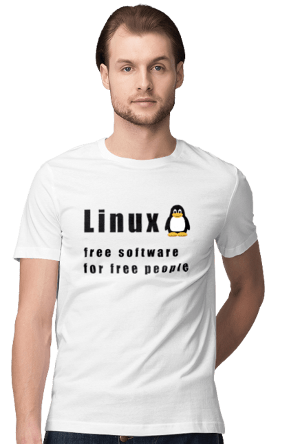 Футболка чоловіча з принтом "Linux Вільний Для Вільних". Linux, адміністратор, айті, айтішник, безкоштовна, безкоштовно, вільна, доступність, незалежність, операційна система, ос, пінгвін, програміст, програмне забезпечення, свобода, сервер, сисадмін, система, системний адміністратор, софт, текст, чорний. 2070702
