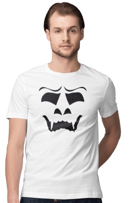 Men's t-shirt with prints Halloween pumpkin face. Costume, halloween, holiday, october, october 31, pumpkin, scary, sweets, trick or treat. 2070702