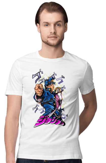 Men's t-shirt with prints JOJO Jotaro. Anime, jojo, jojo`s bizarre adventure, jojo’s bizarre adventure, jotaro, jotaro kujo, manga. 2070702