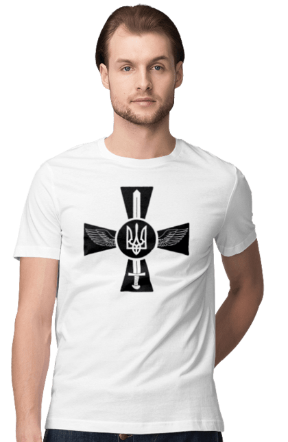 Футболка чоловіча з принтом "Україна герб". Герб, крила, меч, україна. 2070702