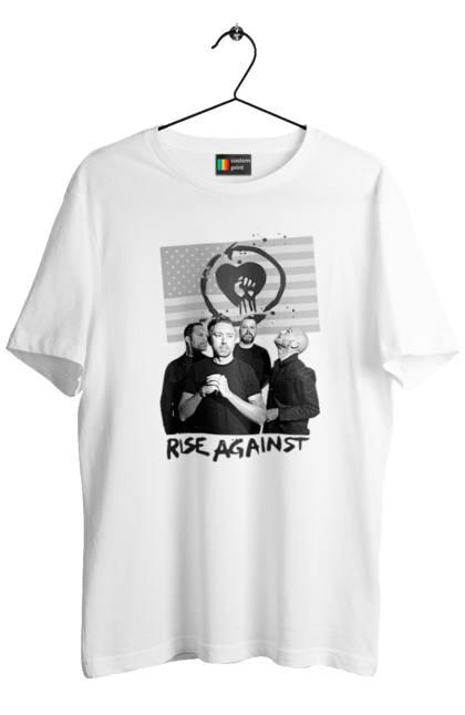 Футболка чоловіча з принтом "Rise Against. Real American punk rock". Tim mcilrath, мелодик хардкор, музика, панк рок, панк рок гурт, райс егейнст, сша, хардкор панк. KRUTO.  Магазин популярних футболок
