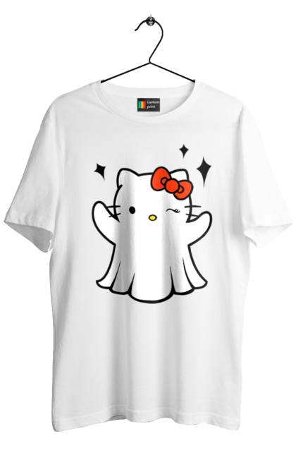 Men's t-shirt with prints Hello Kitty Halloween. Brand, cat, character, ghost, halloween, hello kitty, kitten, kitty. 2070702