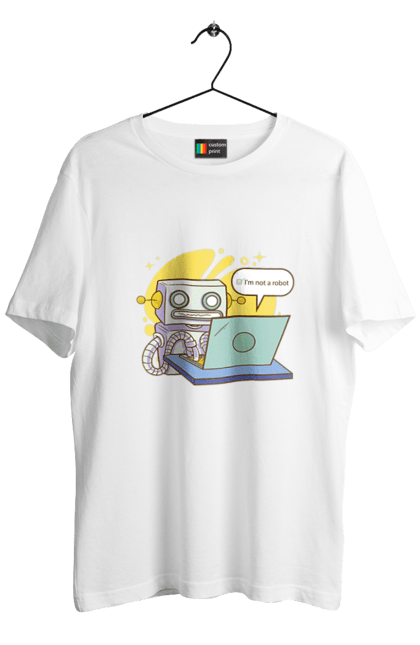 Футболка чоловіча з принтом "Я не робот Хакер зрозуміє 404 до дня програміста". 404, aws, backend, c++, cloud, css, frontend, golang, java, js, linux, python, script, web, ай ті, айті, айтішник, верстка, дата, код, компьютер, лаптоп, облако, ошибка, програміст, программа, программист, програмування, робот, хакер, язык. 2070702