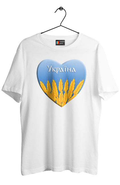 Футболка чоловіча з принтом "Серце з колосками Україна". Воля, колоски, небо, перемога, прапор україни, пшениця, серце, символ україни, україна. 2070702
