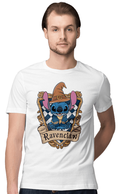 Футболка мужская с принтом Стич Когтевран. Harry potter, hogwarts, ravenclaw, stich, гарри поттер, когтевран, стич, факультет, франшиза, хогвартс. 2070702