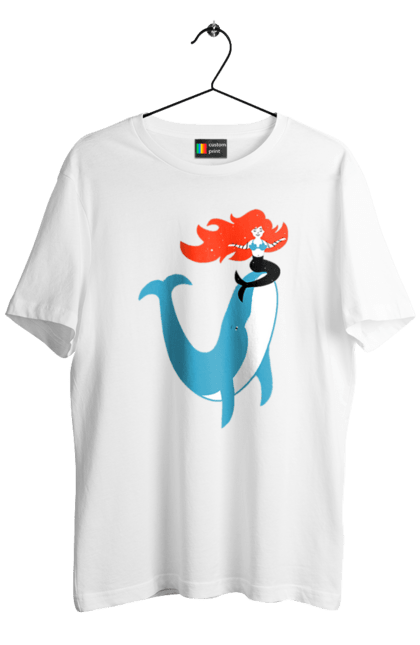 Футболка чоловіча з принтом "Русалка І Кит". Кит, море, русалка. 2070702