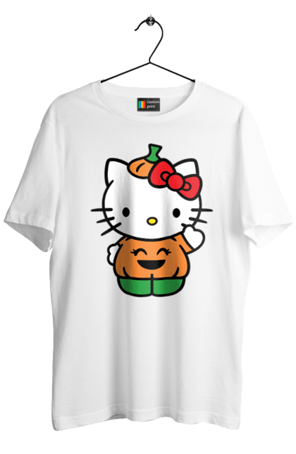 Футболка мужская с принтом Хелло Китти Хэллоуин. Halloween, hello kitty, бренд, котенок, персонаж, тыква, хелло китти, хэллоуин. 2070702