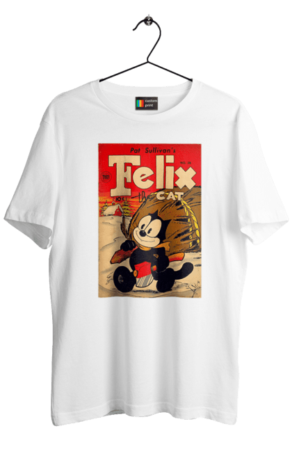 Men's t-shirt with prints Felix the Cat. Cartoon, cat, comedy, comics, felix, film, game, mascot. CustomPrint.market
