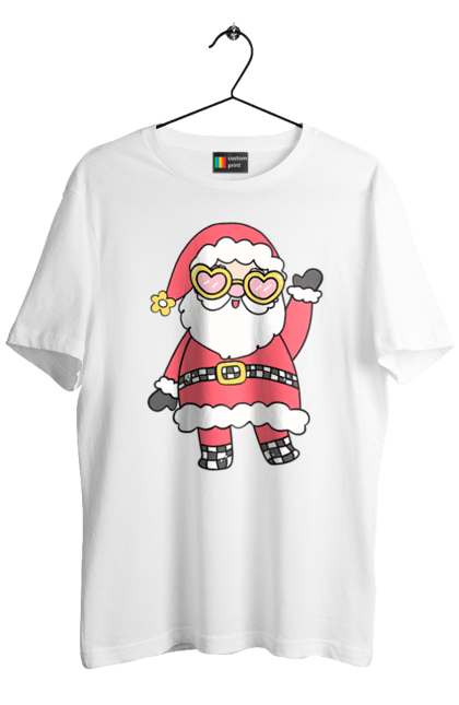 Men's t-shirt with prints Santa Claus with glasses. Christmas decor, christmas print, festive mood, new year, santa claus, winter holidays. 2070702