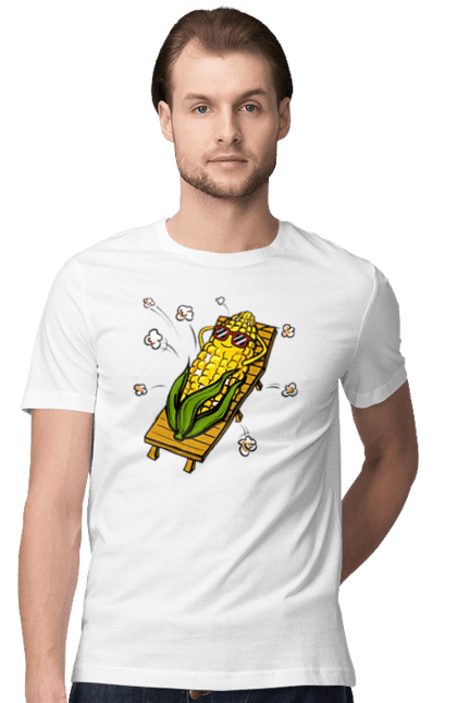 Men`s t-shirt with prints Corn Suns On A Lounger. Corn, lounger, popcorn. 2070702