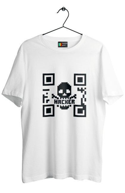 Футболка чоловіча з принтом "Хакер hacker". Geek, hacker, ios, qr code, qr код, ай ті, айтішник, геймер, гік, іт, мем, позитив, пранк, програміст, розробник, хакер. 2070702