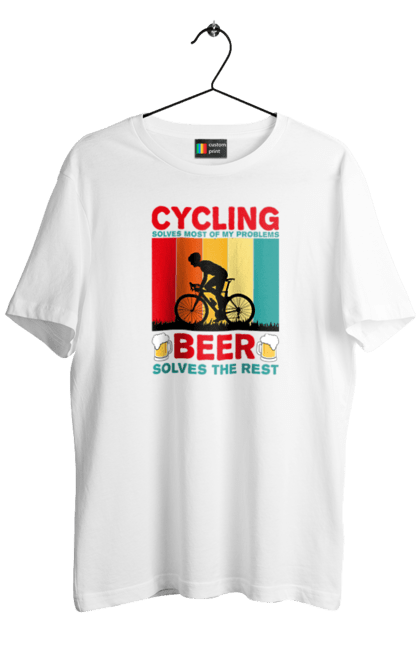 Футболка чоловіча з принтом "Cycling Beer". Алкоголь, брутальні, велосипед, веселі, для спортсменів, літні, пиво, спорт, чоловічі. 2070702