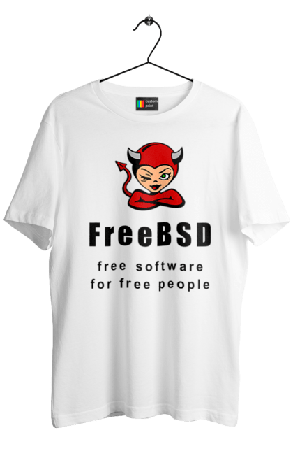Футболка чоловіча з принтом "Freebsd Для Вільних". Bsd, freebsd, unix, адміністратор, айті, айтішник, безкоштовна, безкоштовно, бестія, вільна, демон, демонесса, доступність, незалежність, операційна система, ос, програміст, програмне забезпечення, свобода, сисадмін, система, системний адміністратор, софт, текст, червоний, чорний. 2070702