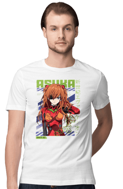 Men's t-shirt with prints Evangelion Asuka. Anime, asuka, asuka langley sorry, eva 02, evangelion, eve, kaoru, manga, ray, shinji. 2070702