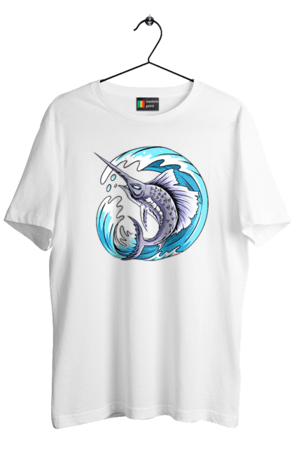 Футболка чоловіча з принтом "Риба Меч І Хвиля". Риба меч, хвиля. 2070702