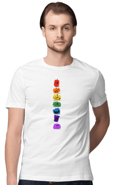Футболка чоловіча з принтом "ЛГБТ емоджі Хелловін". Веселка, гарбуз, гей, емоджі, лгбт, лесбі, хелловін. ART принт на футболках