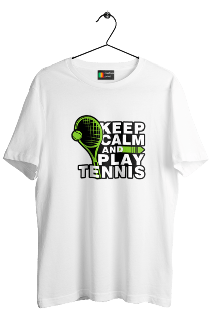 Футболка чоловіча з принтом "Keep Calm And Play Tennis". Keep calm, великий теніс, зберігай спокій, спорт, теніс, тенніс. ART принт на футболках