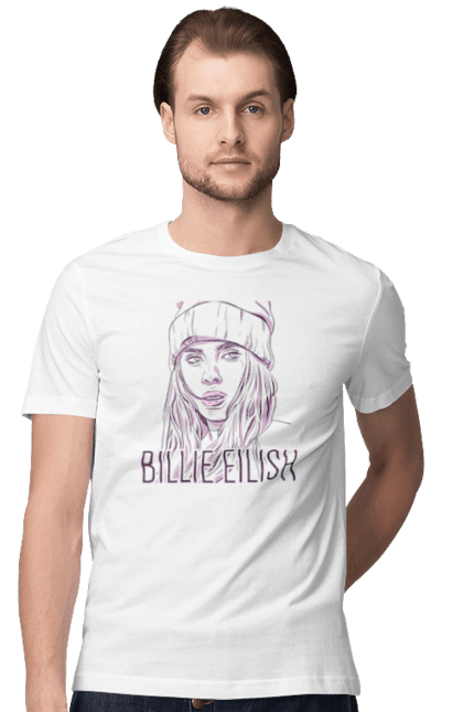 Футболка чоловіча з принтом "Billie eilish4". Айліш біллі, біллі айліш, біллі айліш дизайн, біллі айліш футболка, графіка, крута, фан арт, фанат, футболка біллі айліш. CustomPrint.market